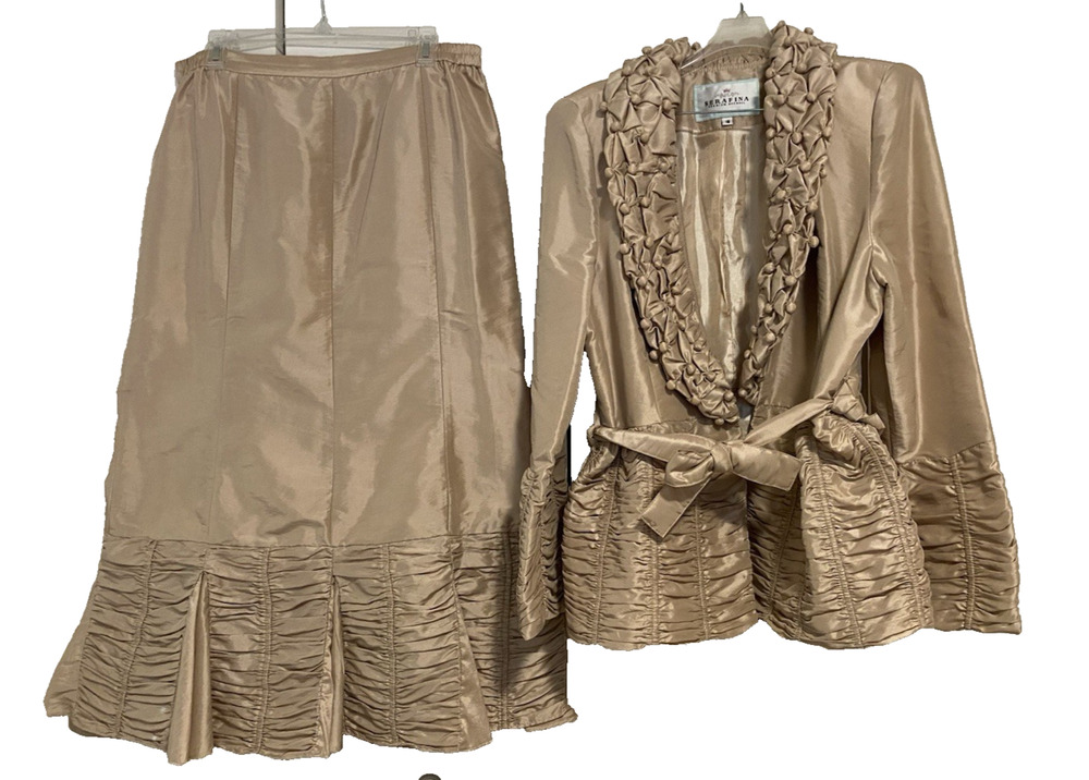 Serafina Premium Apparel 2pc Set Maxi Skirt & Jacket Size 16 Champagne Ruffles